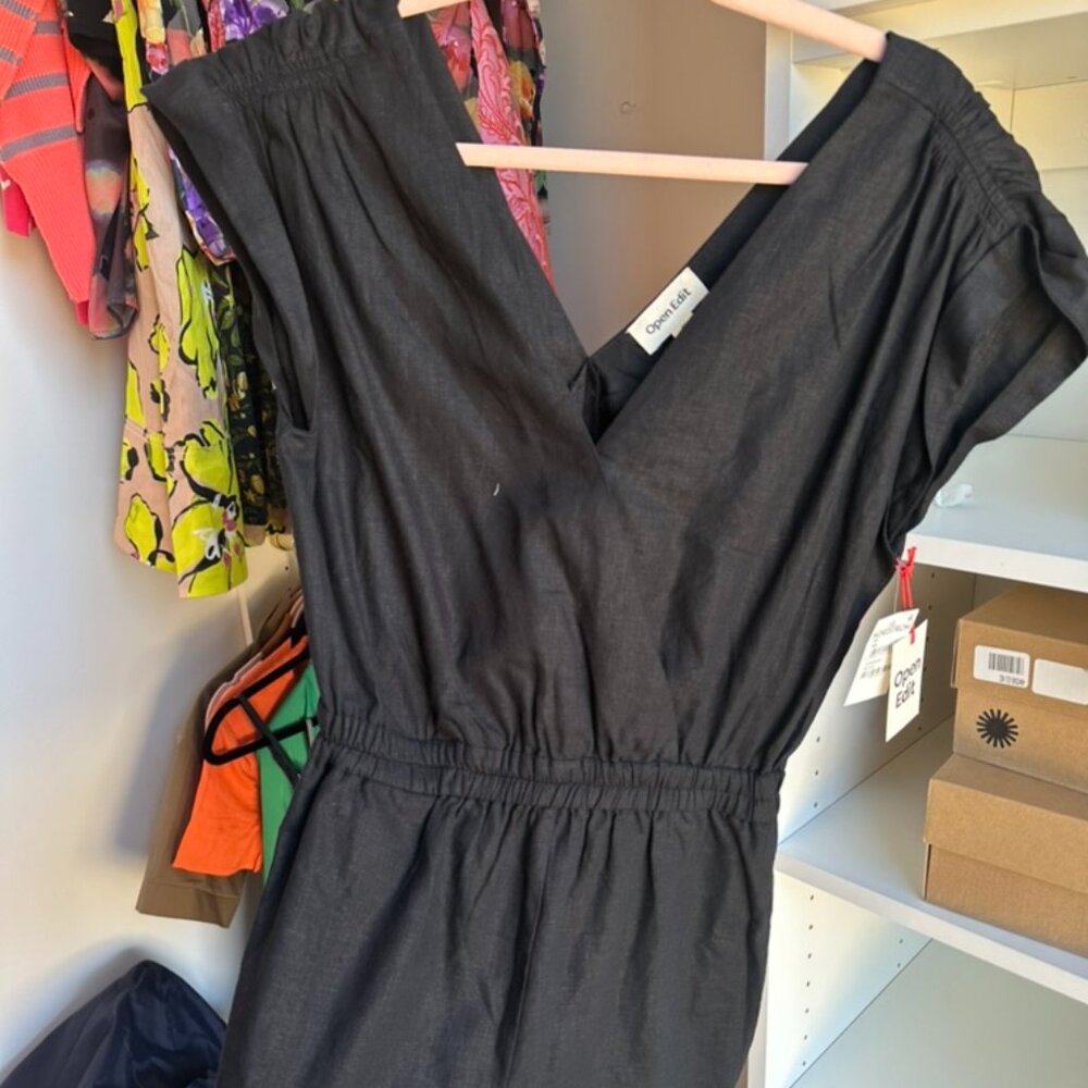 Open Edit Linen Black Romper